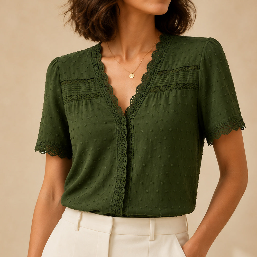 Laurel Lace Trim V-Neck Blouse