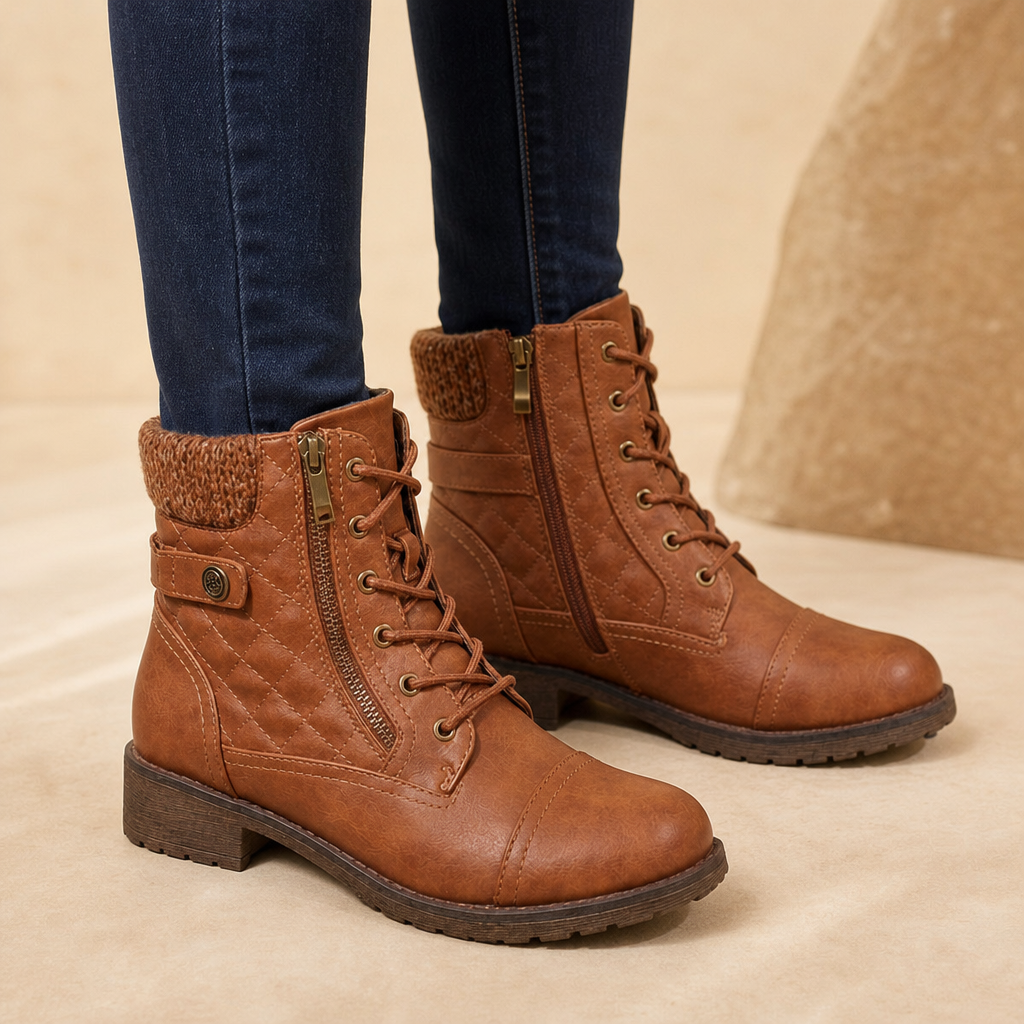 Della Quilted Lace-Up Ankle Boots