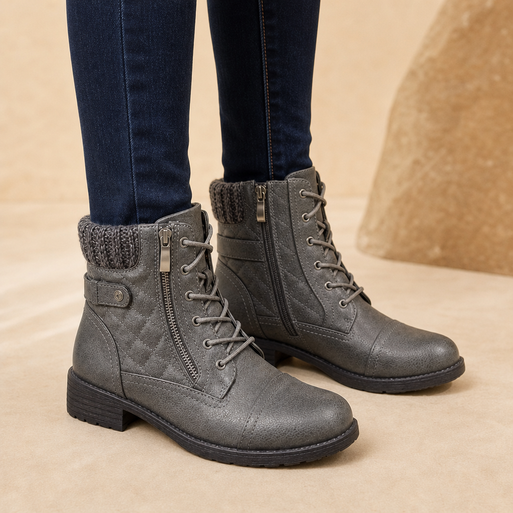 Della Quilted Lace-Up Ankle Boots