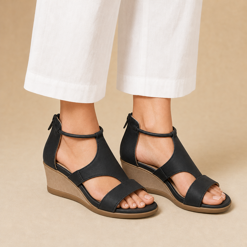 June Open-Toe Wedge Sandals