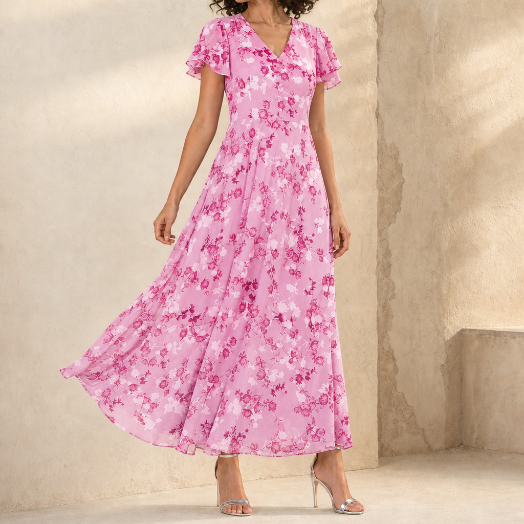 Cynthia Flutter Sleeve Maxi Dress