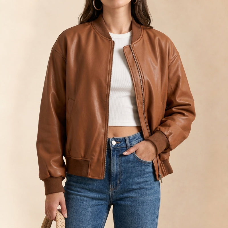 Christina Leather Bomber Jacket