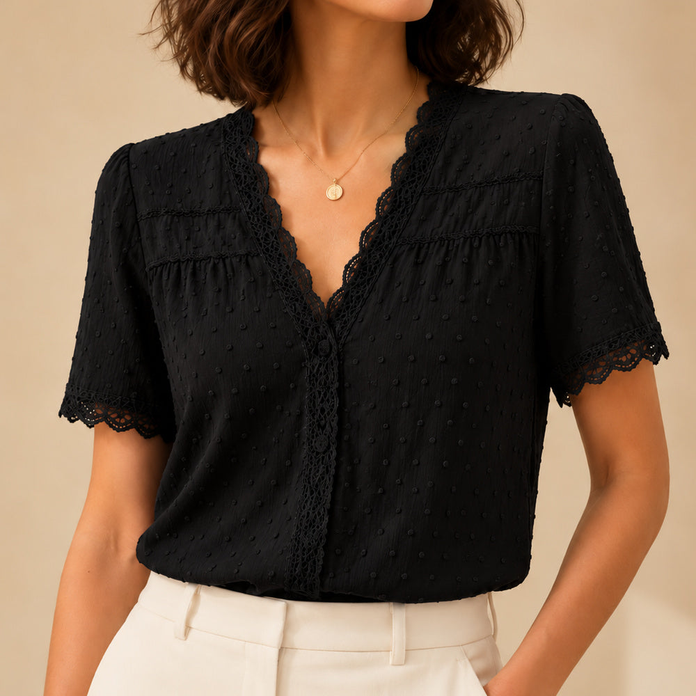 Laurel Lace Trim V-Neck Blouse