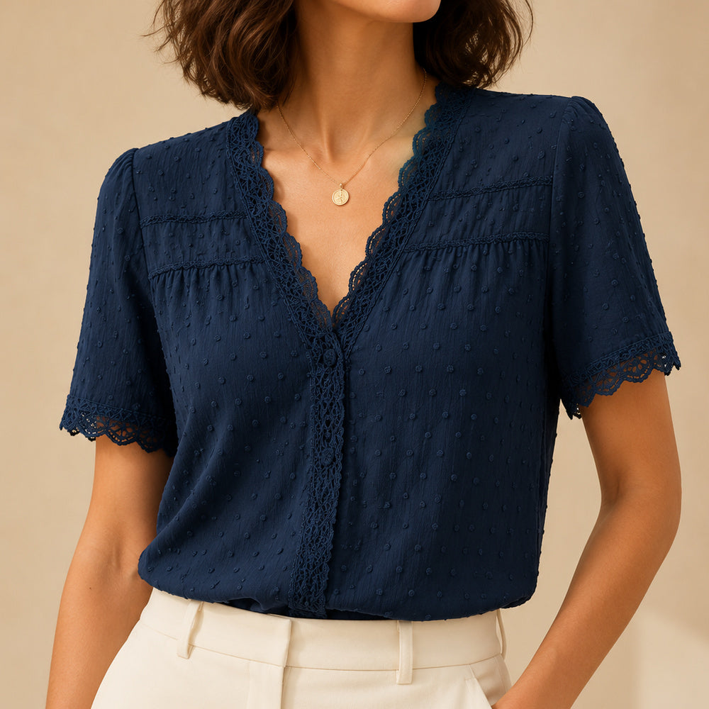Laurel Lace Trim V-Neck Blouse