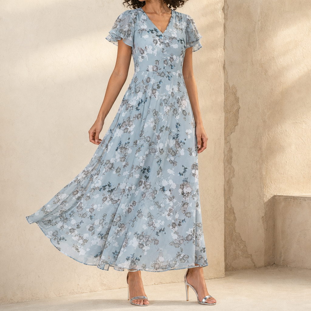 Cynthia Flutter Sleeve Maxi Dress
