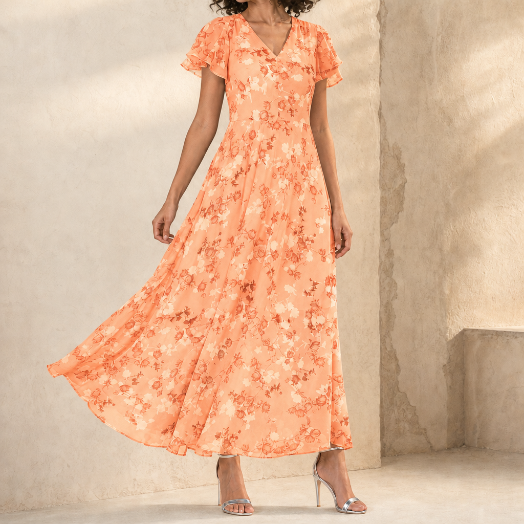 Cynthia Flutter Sleeve Maxi Dress