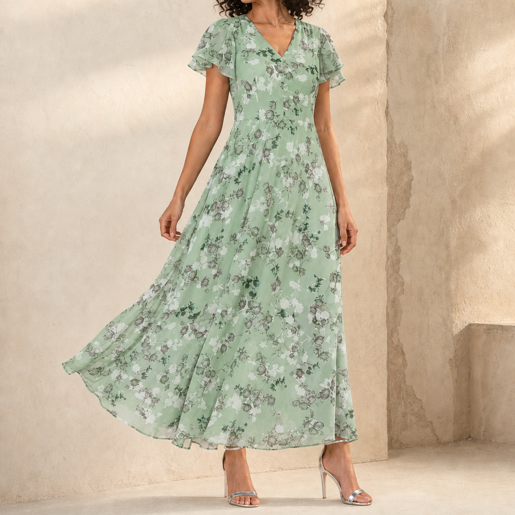 Cynthia Flutter Sleeve Maxi Dress