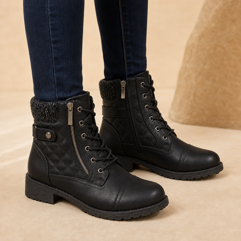 Della Quilted Lace-Up Ankle Boots