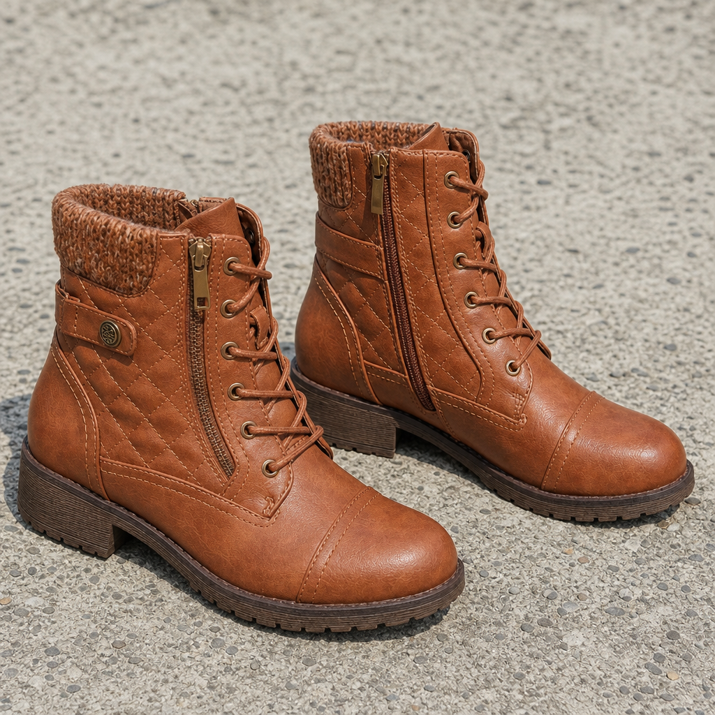 Della Quilted Lace-Up Ankle Boots
